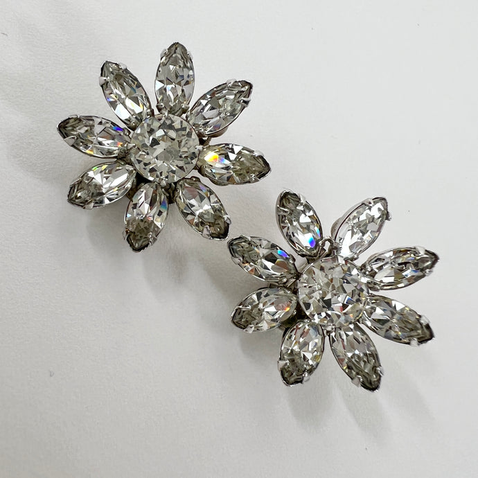 Vintage Eisenberg Floral Rhinestone Clip on Earrings