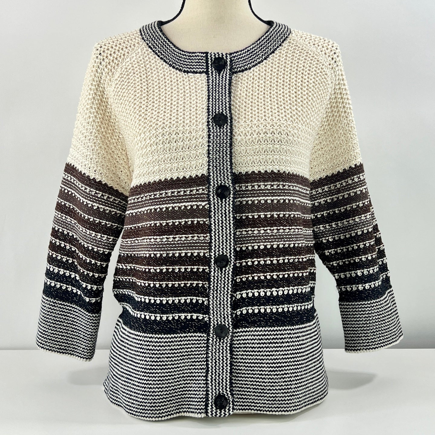 St John Metallic Knit Wool Cardigan Sweater Size 10