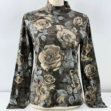 Load image into Gallery viewer, Monochromatic Rose Pattern Mock Neck Long Sleeve Size Small
