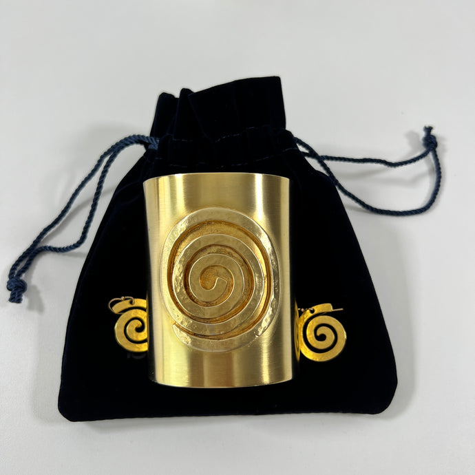 Ben Amun MMA Cuff Bracelet & Dangle Earrings Set 24 kt Gold Electroplated Brass