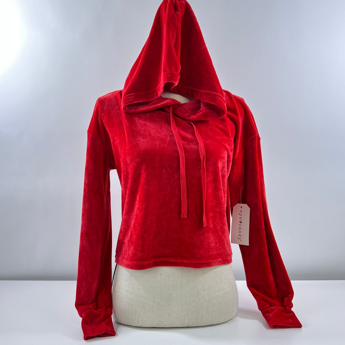 Eye Candy Red Velour Cropped Hoodie Size Medium