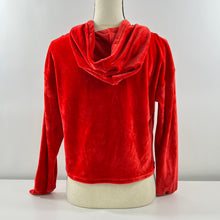 Load image into Gallery viewer, Eye Candy Red Velour Cropped Hoodie Size Medium
