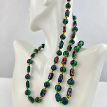 Load image into Gallery viewer, VTG Millefiori Knotted Glass Bead Necklace with Gold Filigree

