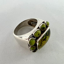 Load image into Gallery viewer, Vintage Chunky Boho Ring Green Stones Size 6.5
