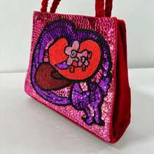 Load image into Gallery viewer, VTG Red Hat Society Red Velvet &amp; Sequin Beaded Purse with Double Handles
