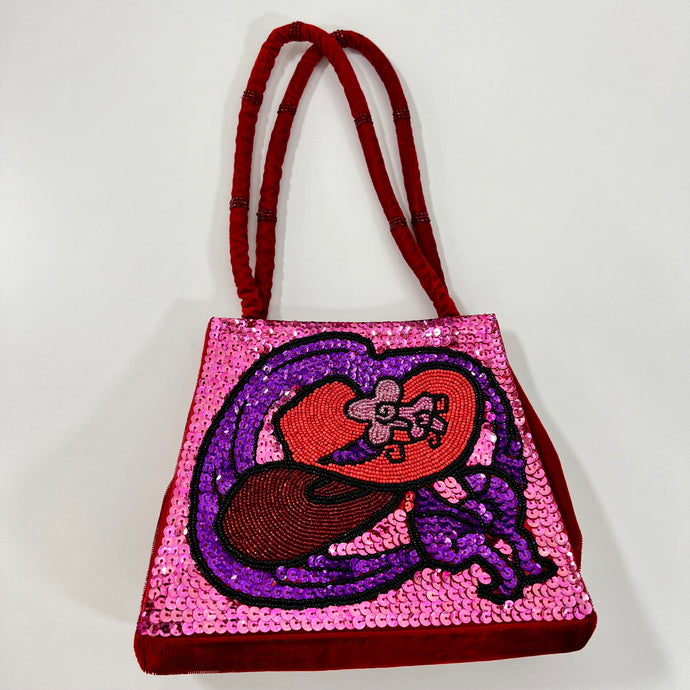 Vintage Red Hat Society Red Velvet & Sequin Beaded Purse with Double Handles