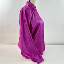 Load image into Gallery viewer, Vintage Dolman Sleeve Satin Purple Button Up Blouse Size 6
