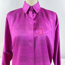 Load image into Gallery viewer, Vintage Dolman Sleeve Satin Purple Button Up Blouse Size 6
