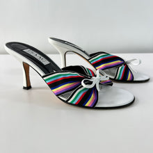 Load image into Gallery viewer, 90s Issac Mizrahi Ribbon Peep Toe Heels Mules Size 7 Made in Italy
