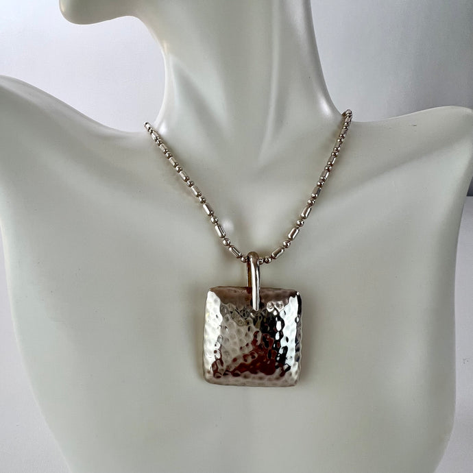 Sterling Silver Square Hammered Pendant 1