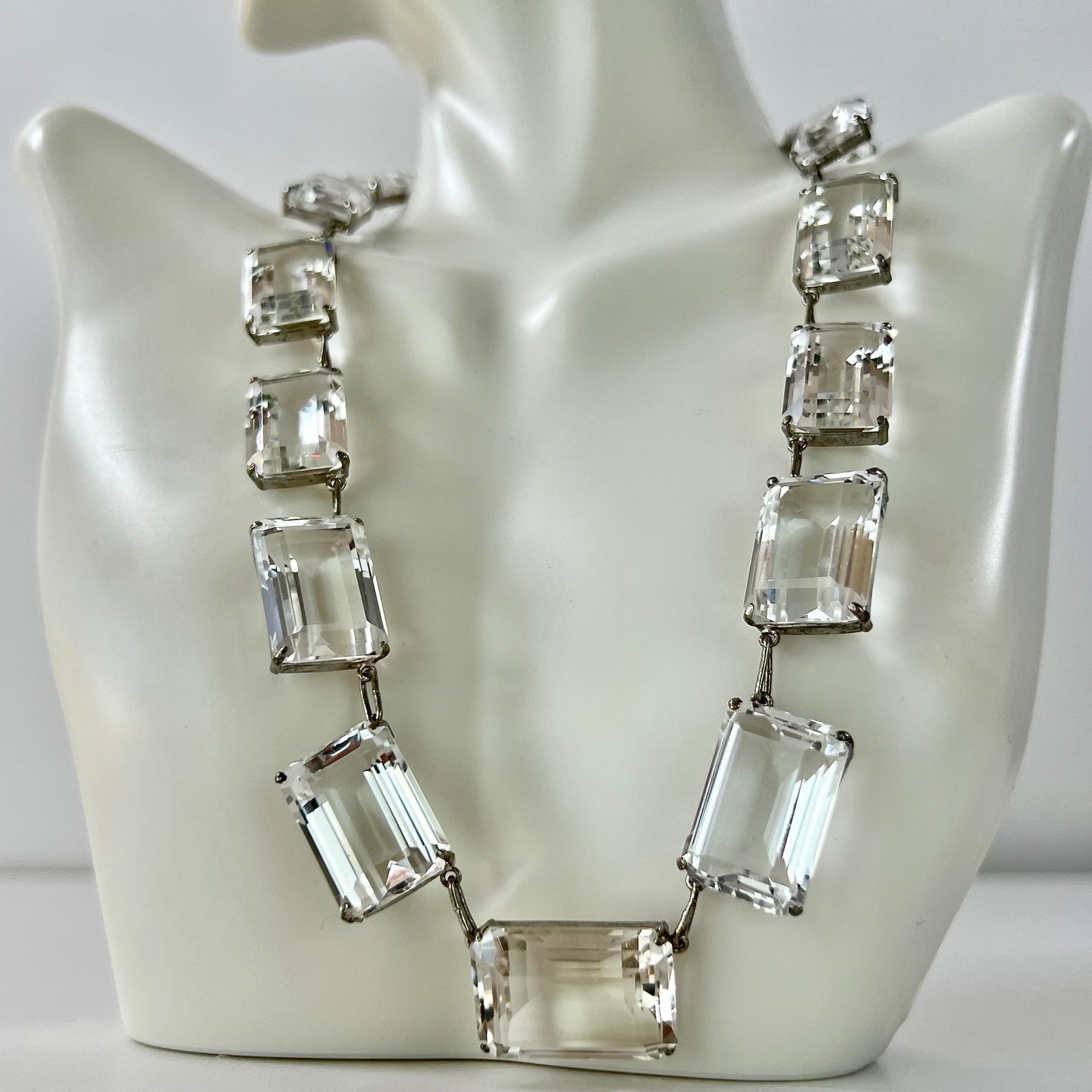 Emerald Cut Rock Quartz Crystal Fine Silver Necklace Made in Japan