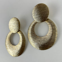 Load image into Gallery viewer, 1980s Clip On Gold Hoop Earrings 3.5&quot; Drop
