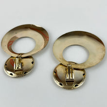 Load image into Gallery viewer, 1980s Clip On Gold Hoop Earrings 3.5&quot; Drop
