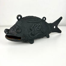 Load image into Gallery viewer, Cast Iron Fish Bell Okimono Meiji Taisho 13&quot; Japan  Antique
