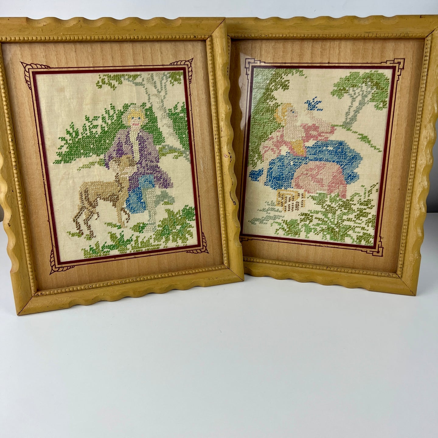 Framed Needlepoint Art Victorian Lady and Man