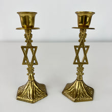 Load image into Gallery viewer, Wainberg Star of David Brass Candlestick Holders 1 Pair
