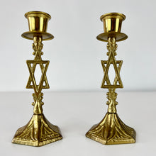Load image into Gallery viewer, Wainberg Star of David Brass Candlestick Holders 1 Pair
