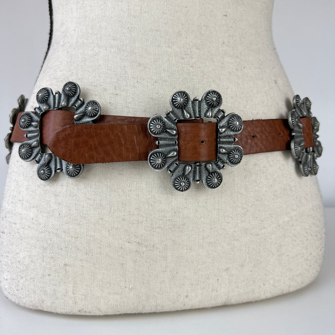 Handcrafted Brown Leather Concha Belt Size 32