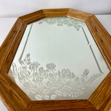 Load image into Gallery viewer, Vintage Oak Framed Etched Mirror
