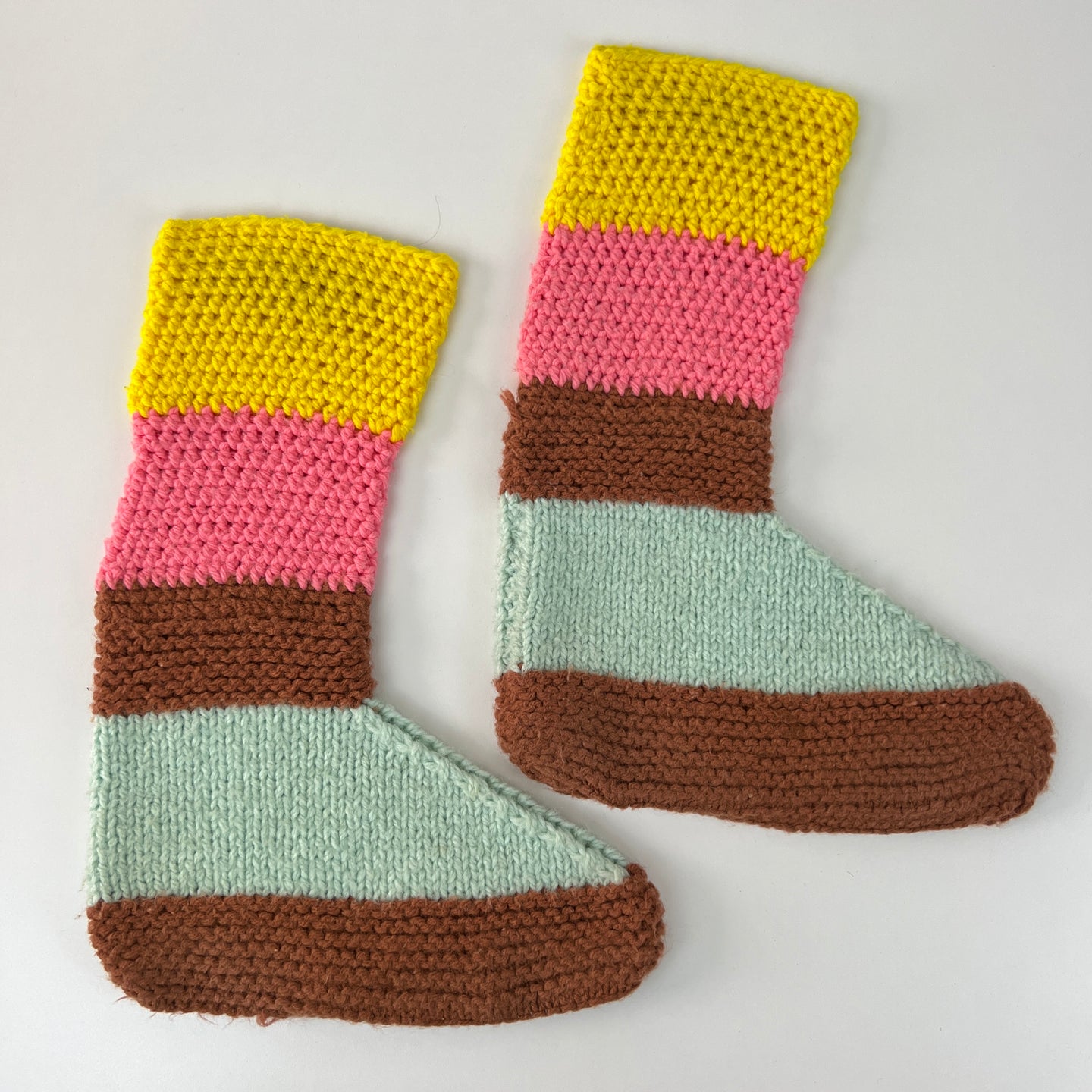Vintage 70s Crochet Knit House Slippers