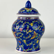 Load image into Gallery viewer, Vintage Blue Hand-painted Ginger Jar with Butterflies 1950s
