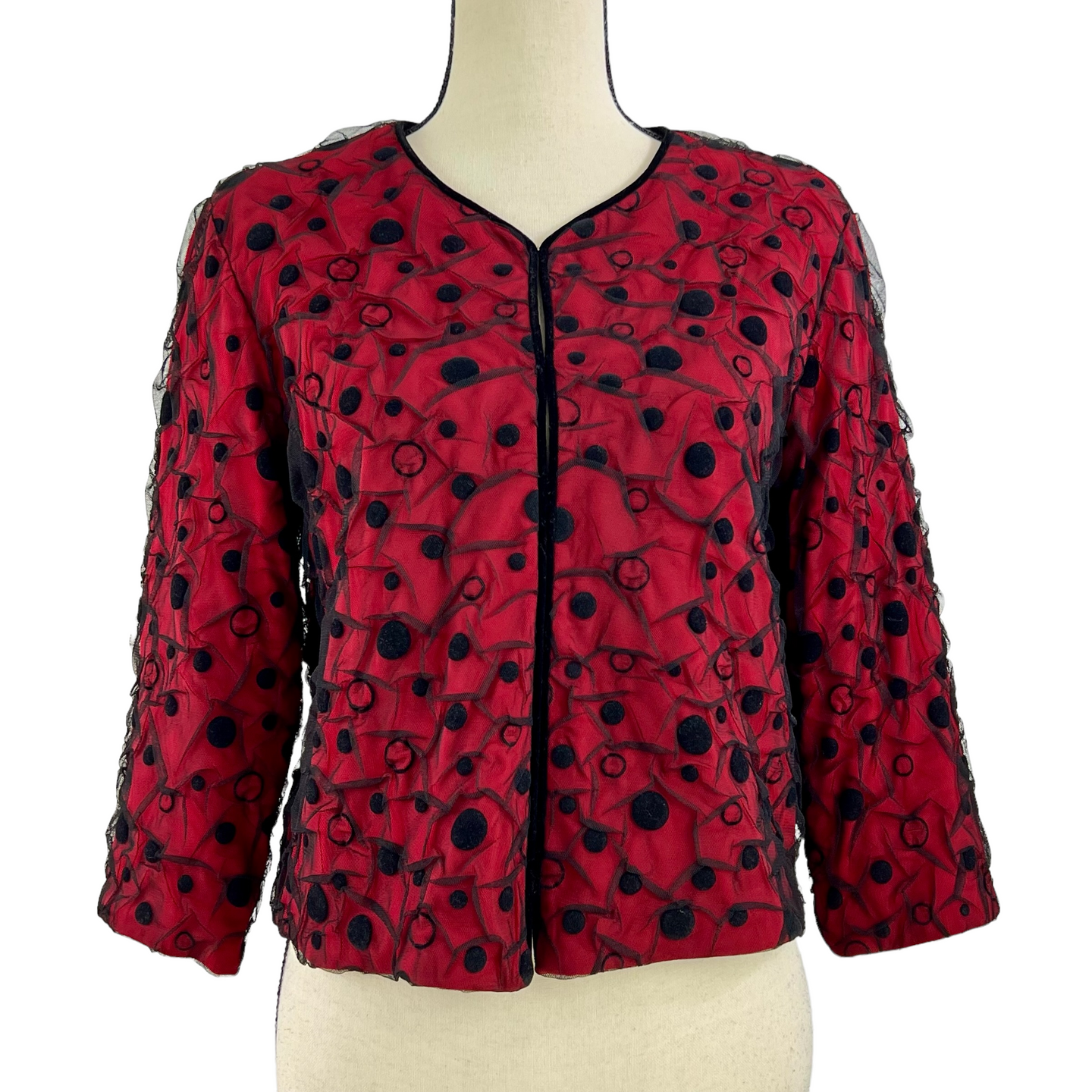 Ruby Red Polka Dot Black & Red Lace Jacket Size 8