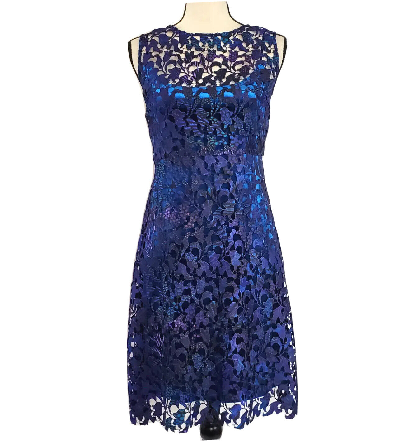 Tahari Wortha Lace-and-Velvet Dress Size 6 Jewel Neckline