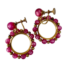 Load image into Gallery viewer, Vintage Gold &amp; Pink Hoop Screwback Earrings
