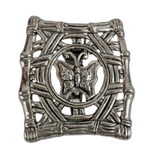 Load image into Gallery viewer, John Hardy Butterfly &amp; Bamboo Square Brooch Clip. Rhodium Plated. 1 3/4&quot; x 1/3/4&quot;.  Good condition.  Processed within 1 business day (not included in shipping carrier’s estimated arrival time). Tracking uploaded immediately upon shipment.
