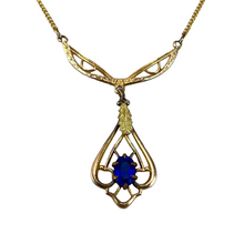 Load image into Gallery viewer, Antique 14-karat gold Art Deco Necklace Blue Stone Pendant 19.5&quot;
