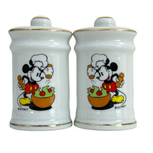 Load image into Gallery viewer, Vintage Disney Mickey Mouse Gold Rim Salt &amp; Pepper Shakers
