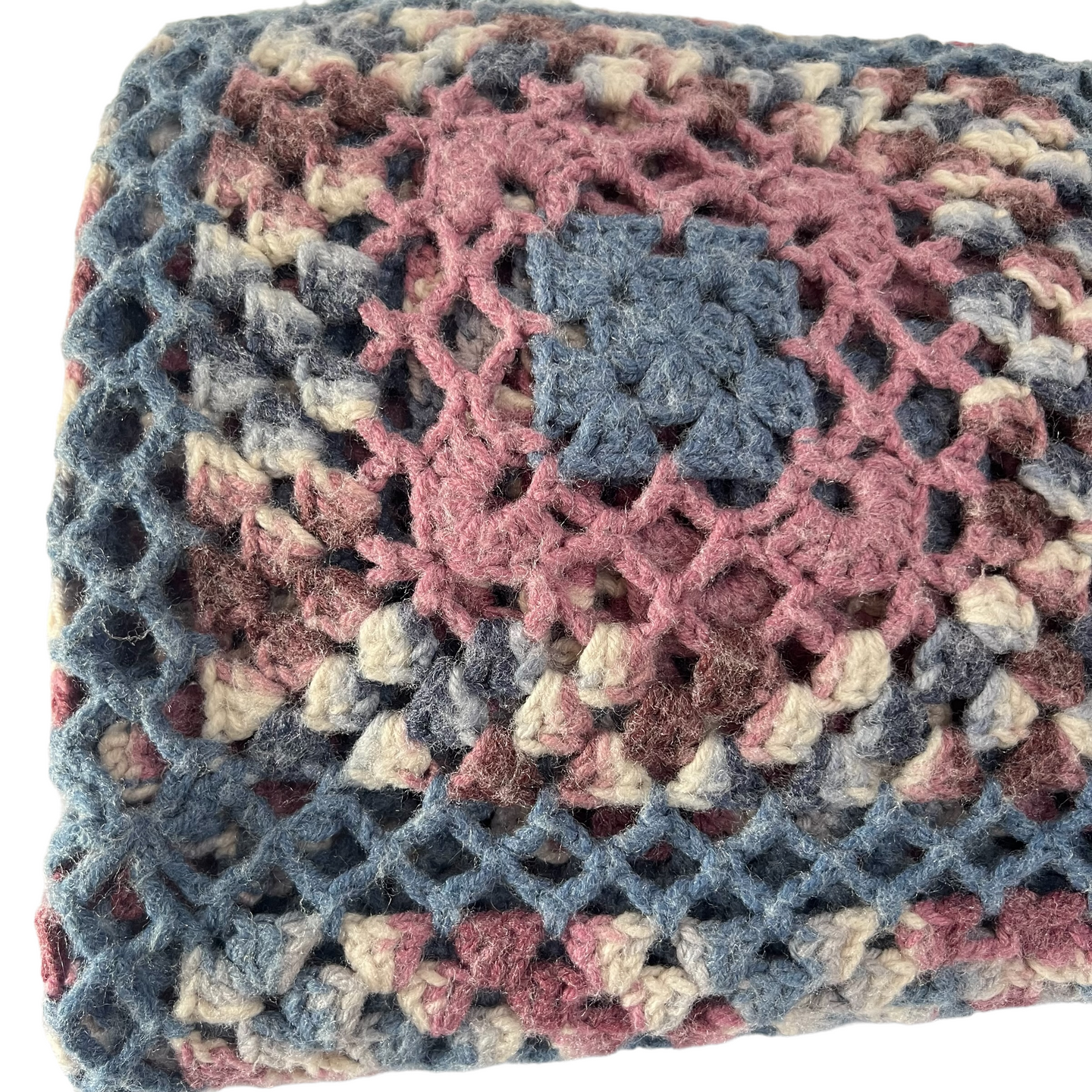 Wool Knit Granny Square Afghan Blanket  86 x52