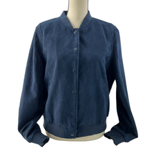 Load image into Gallery viewer, Faux Suede Bomber Jacket Navy Blue Size 16
