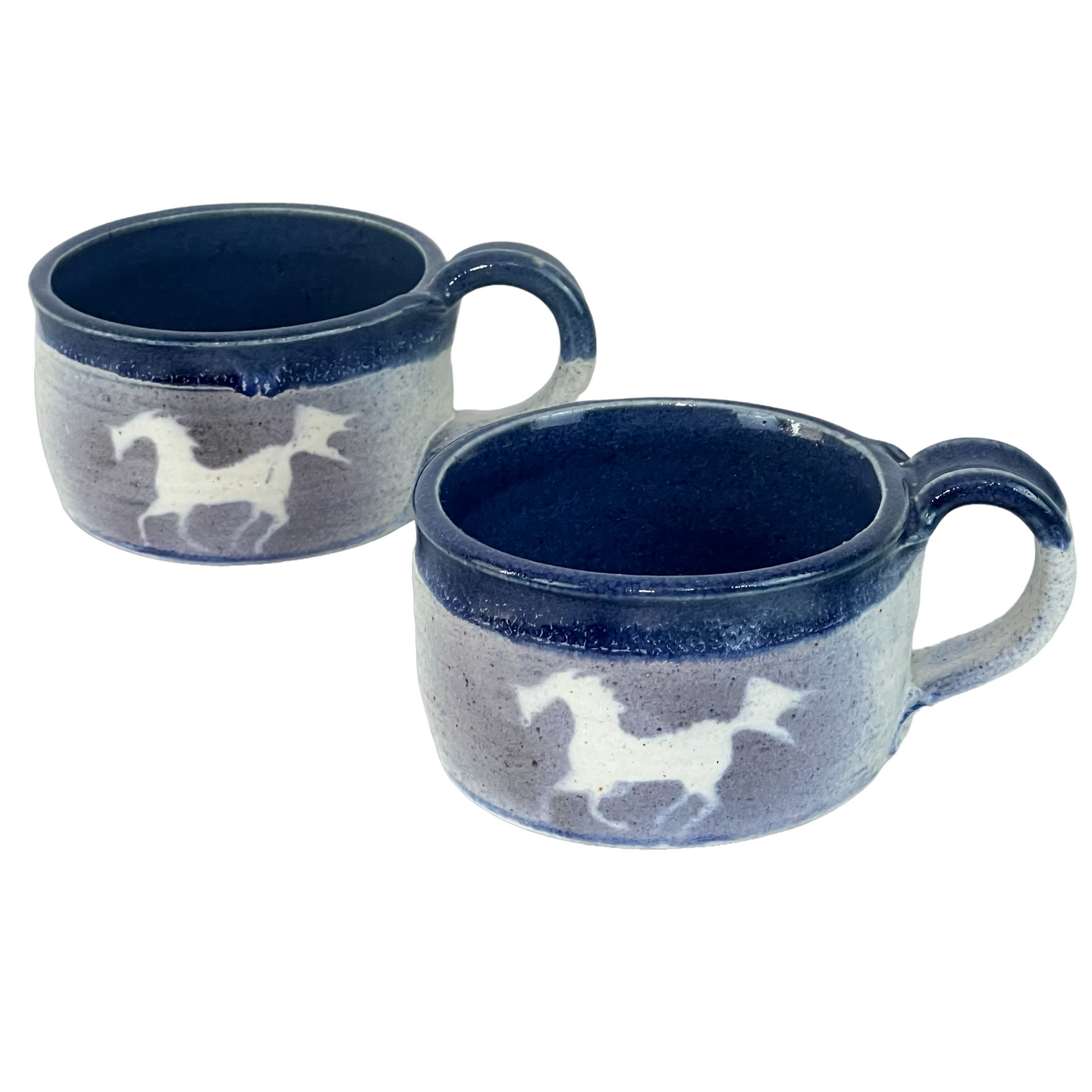 Blue Wild Horse Stoneware Pottery Mug Pair