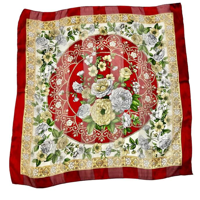 Vintage Valentino Red Floral Silk Scarf Made in Italy 33 x 33