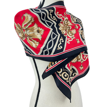 Load image into Gallery viewer, VTG Harve Benard Rectangle Silk Scarf Red black &amp; Gold 52&quot; x 10.5&quot;
