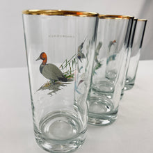 Load image into Gallery viewer, Vintage Ned Smith Game Bird Highball Glasses Gold Rim Set Of 4 Signed
