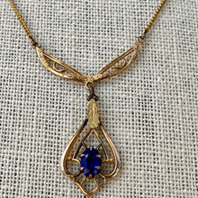 Load image into Gallery viewer, Antique 14-karat gold Art Deco Necklace Blue Stone Pendant
