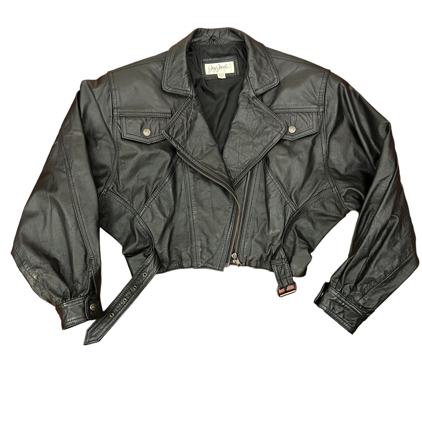 Vintage 80s Black Leather Moto Jacket Size Medium
