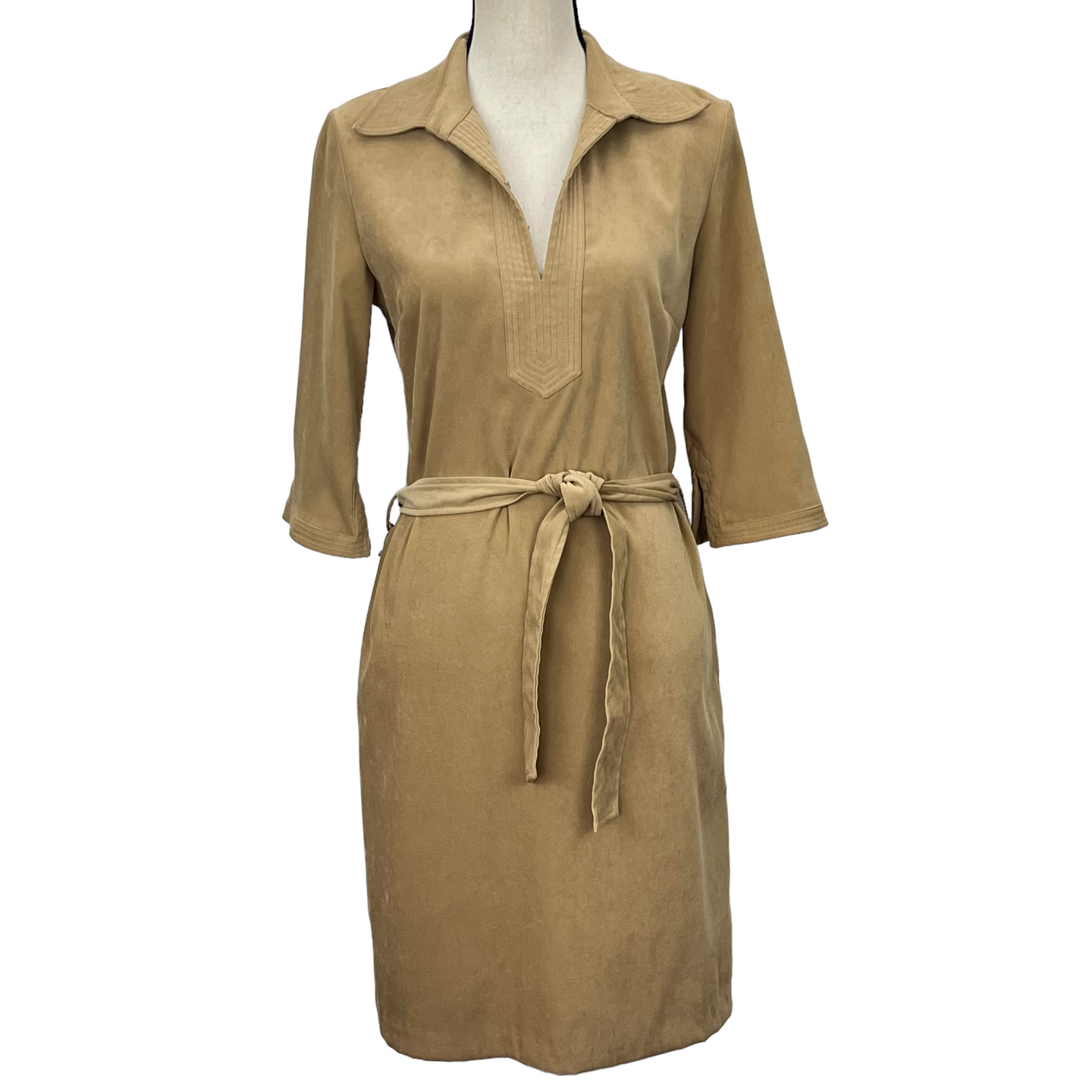 Vintage Faux Suede Camel Shirt Dress Size 8P