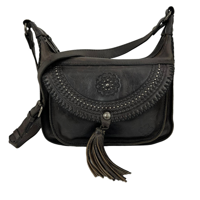  Patricia Nash Camila Leather Crossbody featuring Vintage Distressed Leather in Chocolate Brown.