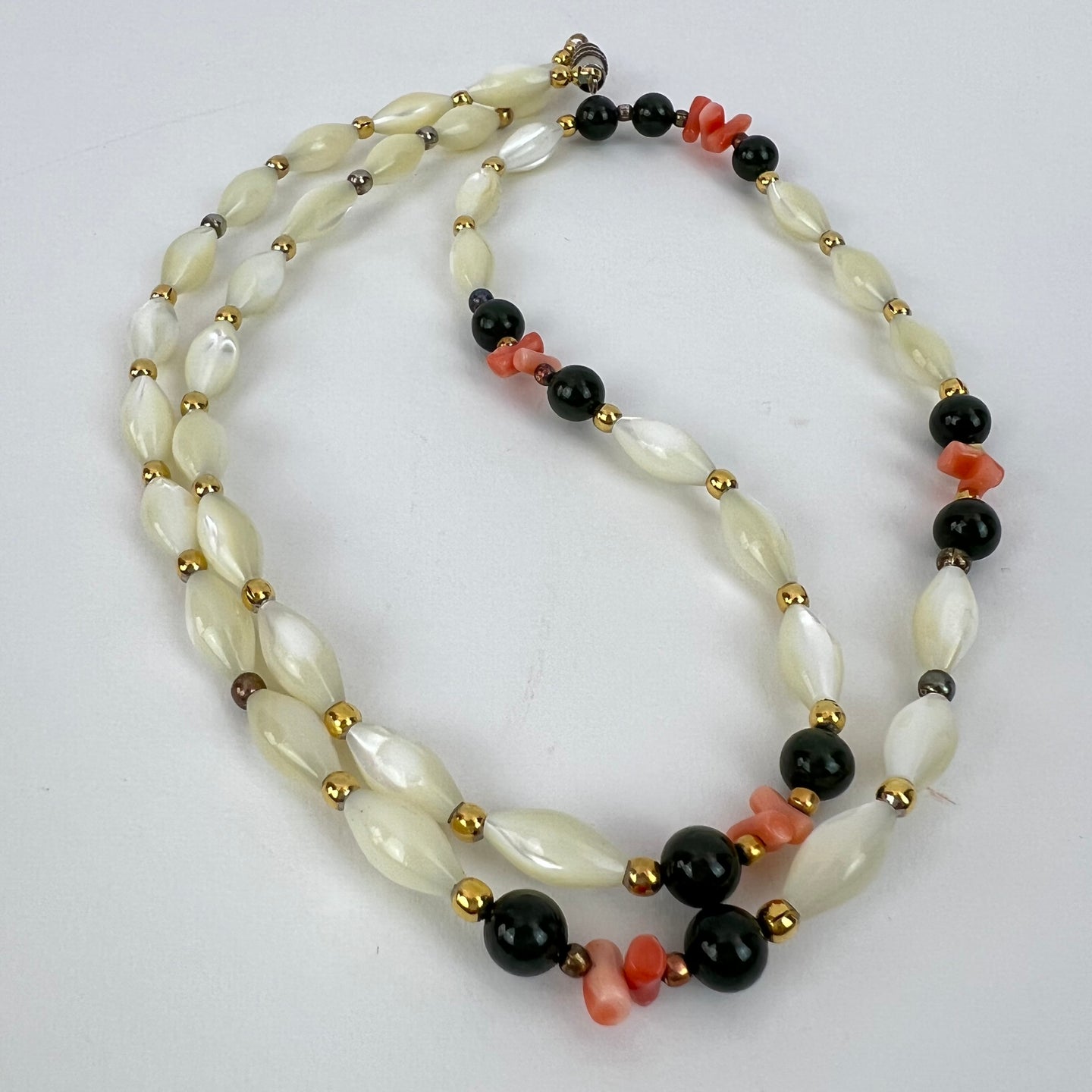 Vintage Jade Coral Mother of Pearl Bead Necklace 26