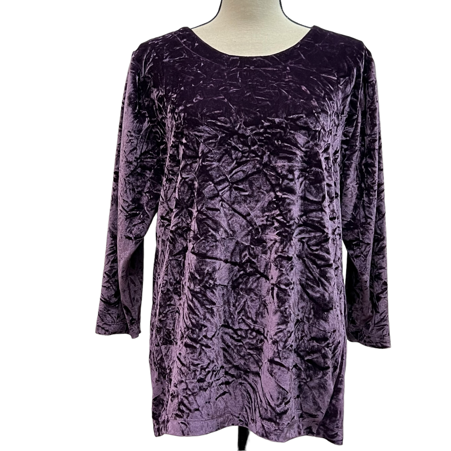 Umgee Boho Purple Pleat Shoulder Velvet Long Sleeve Top Size Medium
