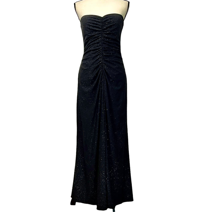 Vintage JS Boutique Long black Strapless Sparkle Dress Size 6