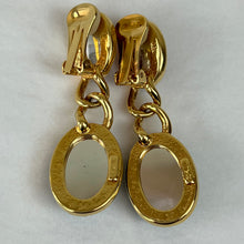 Load image into Gallery viewer, Vintage Kenneth Jay Lane Gold Cabochon Clip on Dangle Earrings
