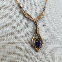 Load image into Gallery viewer, Antique 14-karat gold Art Deco Necklace Blue Stone Pendant 19.5&quot;
