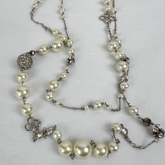 Double Strand Pearl Station Necklace 38