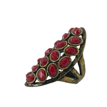 Load image into Gallery viewer, Vintage Red Cluster Brass Statement Ring Size 7.5
