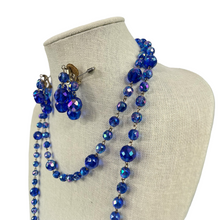 Load image into Gallery viewer, 50s Long Blue Aurora Borealis Necklace and Earrings Set 58&quot;
