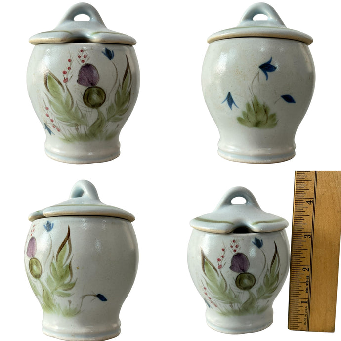 Vintage Hand-painted Stoneware Jam Jar & lid Made in Scotland. Buchan Thistleware.